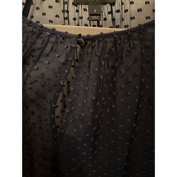 J. Crew Women's Navy Blue Silk Swiss Dot Textured 2 Blouse Peasant Keyhole Sheer - Picture 6 of 7